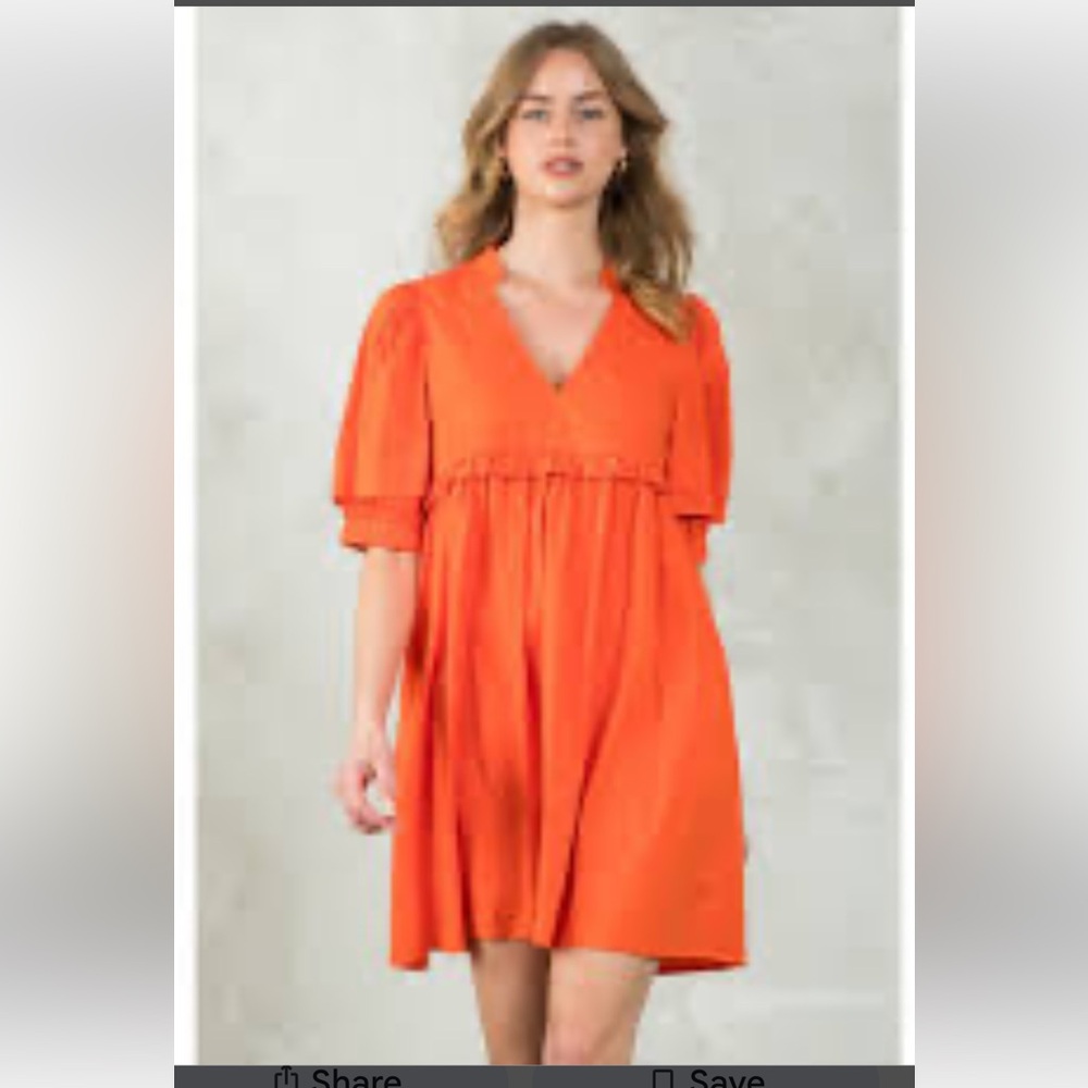 THML Orange Smocked Puff Sleeve Dress w/ pockets- worn 2x- excellent condition